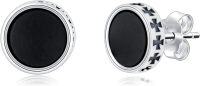 wholesale 925 Sterling Silver Black Onyx Round Stud Earrings with Iron Crosses for Men Women Gothic Punk Style Hypoallergenic Gift Idea-Cross Stud-1