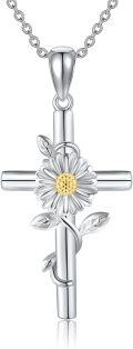wholesale 925 Sterling Silver Daisy Cross Necklace Birth Flower Jewelry for Women-0-0