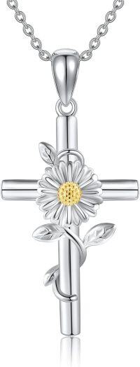 wholesale 925 Sterling Silver Daisy Cross Necklace Birth Flower Jewelry for Women-Daisy