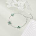 wholesale 925 Sterling Silver Shamrock & Butterfly Charm Bracelet for Women Girls Irish Lucky Clover Green Crystal  4 Adjustable Chain Length-0-4