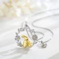 wholesale 925 Sterling Silver Gold Plated Bunny Pendant Necklace with Flowers and Leaves - Easter s for Women-0-1