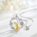 wholesale 925 Sterling Silver Gold Plated Bunny Pendant Necklace with Flowers and Leaves - Easter s for Women-0-1