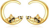 wholesale 14K Gold Raccoon Moon Stud Earrings - Animal Themed  for Her-Raccoon Earrings