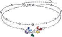 wholesale 925 Sterling Silver Rainbow Gemstone Ankle Anklet with 7 Chakras Design-Chakra Leaf Anklets