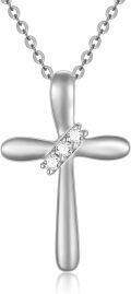 wholesale 10K White Gold Natural Diamond Cross Pendant Necklace for Women 16 Chain-0-0