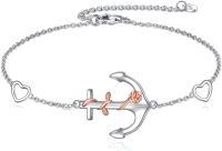 wholesale 925 Sterling Silver Heart & Rose Anchor Charm Anklet - Nautical s for Women and Girls-Anchor and rose bracelets