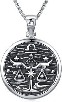 wholesale 925 Sterling Silver Libra Zodiac Sign Constellation Pendant Necklaces for Men Women Astrology Gifts-9- Libra (A-Retro Sep.23-Oct.22）