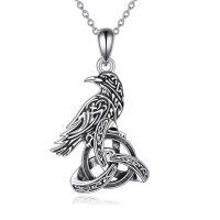 wholesale 925 Sterling Silver Celtic Raven Pendant Necklace With Intricate Knotwork Design-crow