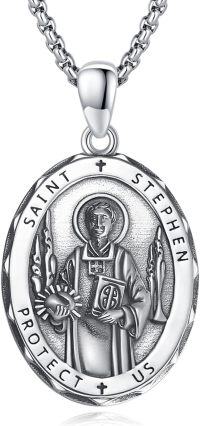 wholesale Sterling Silver Archangel Medals St Pendant Necklace for Men Women-01-St Stephen(oval silver)