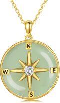 wholesale 14K Gold Plated 925 Sterling Silver Jade Compass Necklace for Women, 1.05 Pendant with 18+2 Chain, Hypoallergenic Gift for Mom Wife Sister-0-0