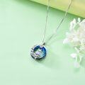 wholesale 925 Sterling Silver Blue Crystal Frog Lotus Flower Pendant Necklace for Women-0-6