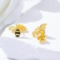wholesale 925 Sterling Silver Plated Gold Bee Stud Earrings with Black and White Accents-0-1