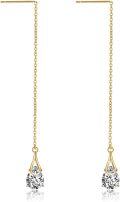 wholesale 925 Sterling Silver CZ Teardrop Chain Threader Drop Dangle Earrings for Women Girls-0-0