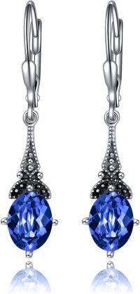 wholesale Sterling Silver Austrian Crystal Vintage Drop Dangle Leverback Earrings-Simulated Sapphire