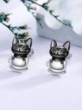 wholesale 925 Sterling Silver Black Cat in Cup Stud Earrings for Halloween-0-4