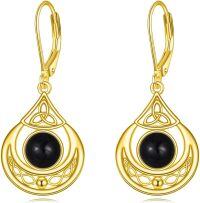 wholesale Sterling Silver Moonstone Amber Peridot Black Onyx Lapis Lazuli Dangle Earrings-Black onyx