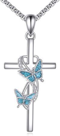 wholesale 925 Sterling Silver Turquoise Butterfly Cross Pendant Necklace Religious  for Women and Girls-Butterfly