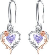 wholesale TOUPOP Alexandrite June Birthstone Earrings Sterling Silver Rose Heart Alexandrite Earrings Heart Butterfly Earrings Jewelry Anniversary Birthday Christmas Gifts For Women Her Wife Girlfriend Mom -undefined