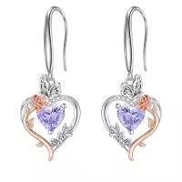 TOUPOP Sterling Silver Alexandrite Heart Butterfly Earrings-undefined