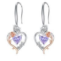 TOUPOP Sterling Silver Alexandrite Heart Butterfly Earrings-undefined