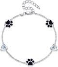wholesale 925 Sterling Silver Black Enamel Dog Cat Pet Lover Footprint Charm Bracelet Gifts for Her Wife Girlfriend Daughter Mom Sister Aunt Niece-0-0
