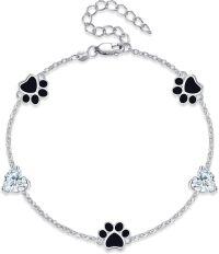 wholesale 925 Sterling Silver Black Enamel Dog Cat Pet Lover Footprint Charm Bracelet Gifts for Her Wife Girlfriend Daughter Mom Sister Aunt Niece-Paw Print