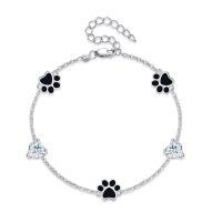 wholesale 925 Sterling Silver Paw Print Bracelet With Heart-shaped Crystals-Paw Print