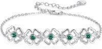 wholesale 925 Sterling Silver Green Crystal Flower Bracelet for Women-A-Five Four-Leaf Clover