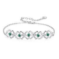 wholesale 925 Sterling Silver Green Flower Bracelet Elegant Design-A-Five Four-Leaf Clover