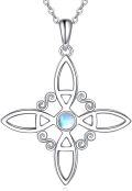 wholesale 925 Sterling Silver Moonstone Celtic Witch Knot Cross Pendant Necklace Wiccan Jewelry-0-0