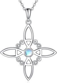 wholesale 925 Sterling Silver Moonstone Celtic Witch Knot Cross Pendant Necklace Wiccan Jewelry-moonstone witch knot