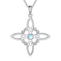 wholesale 925 Sterling Silver Celtic Cross Moonstone Pendant Necklace Platinum Plated For Women-moonstone witch knot