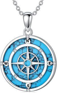wholesale  Sterling Silver Turquoise Pendant Necklace with CZ Compass Vintage Boho Victorian Jewelry Gift -Style 2