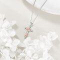 wholesale 925 Sterling Silver Rose Gold Plated Flower Cross Pendant Necklace for Women-0-3