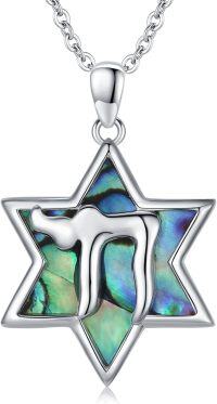 wholesale 925 Sterling Silver Abalone Shell Star of David Pendant Necklace Judaica Jewelry for Women and Men-Chai