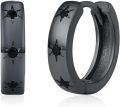 wholesale 925 Sterling Silver Star Patterned Black Hoop Huggies - Punk Gothic Style Jewelry for Women & Men-0-0