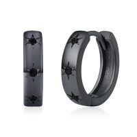wholesale 925 Sterling Silver Gun Black Plated North Star Black Stone Hoop Earrings-C - 15MM (Star)