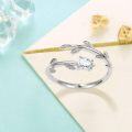 wholesale 925 Sterling Silver Stone Adjustable Leaf Birthstone Open Ring for Women-0-2