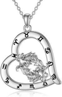 wholesale Sterling Silver Zodiac Necklace with 12 Constellations Horoscope Heart Pendant for Women-01-Pisces Necklace(02.19-03.20)-01-Pisces Necklace(02.19-03.20)