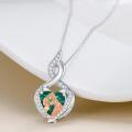 wholesale 925 Sterling Silver Heart-Shaped Angel and Child Pendant Necklace with Green Stone-0-1