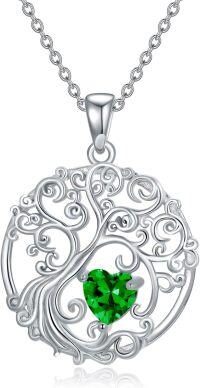 wholesale Sterling Silver Birthstone Tree of Life Necklace for Women-05-May-Emerald