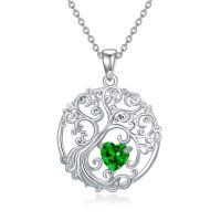 wholesale 925 Sterling Silver Heart Moonstone Tree Of Life Pendant Necklace-05-May-Emerald