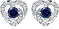 wholesale 925 Sterling Silver Birthstone Heart Stud Earrings Jewelry Gifts for Women-Silver-09-Sept-Zirconia