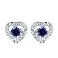 wholesale 925 Sterling Silver Birthstone Heart Stud Earrings Jewelry Gifts for Women-Silver-09-Sept-Zirconia