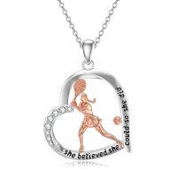 wholesale 925 Sterling Silver Tennis Player Heart Pendant Necklace She Believed She Could So She Did-1-Tennis