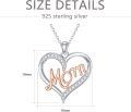 wholesale 925 Sterling Silver Double Heart with Mom and Cubic Zirconia Pendants Necklaces for Women Gifts-0-4