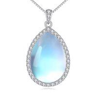 wholesale 925 Sterling Silver Filigree Teardrop Pendant Necklace for Women-Z-Cubic Zirconia Moonstone Necklace