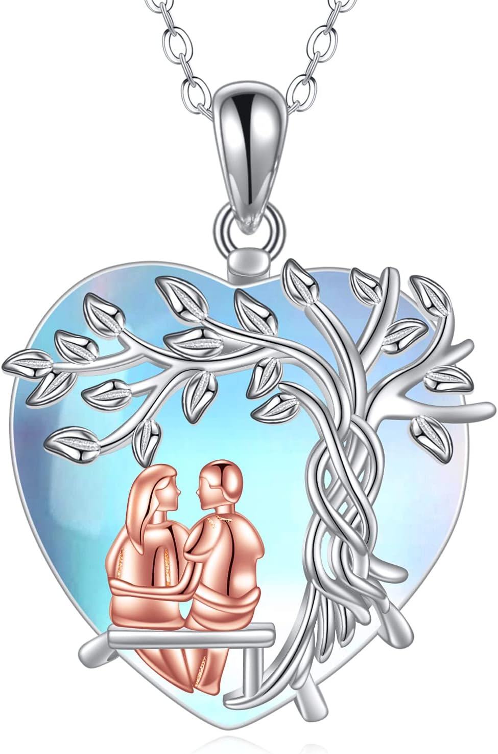  Sterling Silver Moonstone Rose Flower Necklace with Butterfly Pendant Valentine s Gift for Women -Moonstone tree of life necklace
