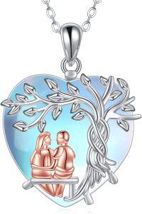 wholesale 925 Sterling Silver Heart Tree of Life Couple Swing Pendant Necklace-Moonstone tree of life necklace