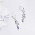 wholesale 925 Sterling Silver Purple Crystal Drop Earrings with Floral Design-0-3